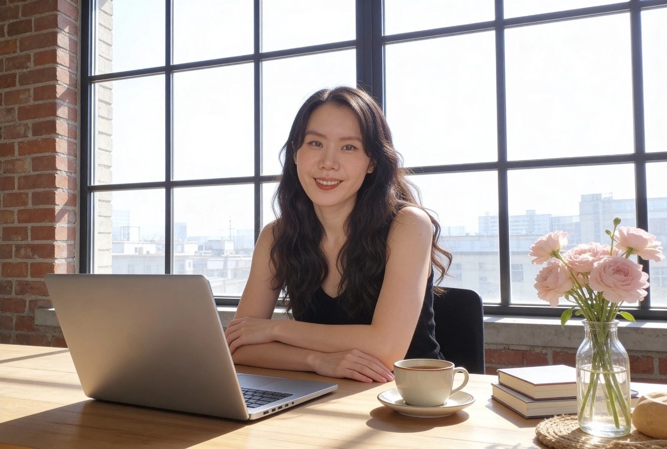 Victoria working at a desk